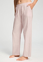 Front view of a women model wearing HA rose check cotton Long Pants