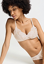 Close-up view of a women model wearing HA moonlight microfibre Soft Cup Bra