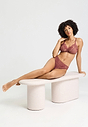 Full-body view of a women model wearing HA apple butter microfibre Soft Cup Bra