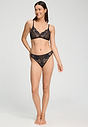 Full-body view of a women model wearing HA black microfibre Thong