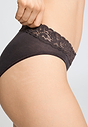 Close-up view of a women model wearing HA dark mocha cotton Mini Briefs