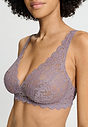 Close-up view of a women model wearing HA stormy rose microfibre Soft Cup Bra