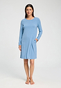 Full-body view of a women model wearing HA bluebird melange modal/viscose/tencel L/SLV Nightdress 100cm