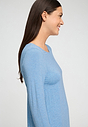 Close-up view of a women model wearing HA bluebird melange modal/viscose/tencel L/SLV Nightdress 100cm