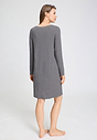 Back view of a women model wearing HA stone melange modal/viscose/tencel L/SLV Nightdress 100cm