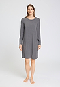 Full-body view of a women model wearing HA stone melange modal/viscose/tencel L/SLV Nightdress 100cm