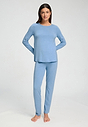 Front view of a women model wearing HA bluebird melange modal/viscose/tencel L/SLV Pajama
