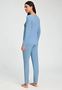 Back view of a women model wearing HA bluebird melange modal/viscose/tencel L/SLV Pajama