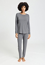 Front view of a women model wearing HA stone melange modal/viscose/tencel L/SLV Pajama
