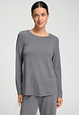 Front view of a women model wearing HA stone melange modal/viscose/tencel L/SLV Shirt