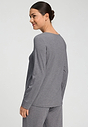 Back view of a women model wearing HA stone melange modal/viscose/tencel L/SLV Shirt