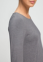 Close-up view of a women model wearing HA stone melange modal/viscose/tencel L/SLV Shirt