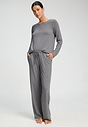 Full-body view of a women model wearing HA stone melange modal/viscose/tencel Long Pants