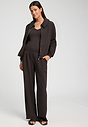 Full-body view of a women model wearing HA dark mocha cotton Cardigan