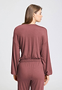 Back view of a women model wearing HA apple butter modal/viscose/tencel L/SLV Shirt