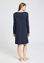 Back view of a women model wearing HA deep navy cotton L/SLV Nightdress 100cm