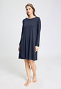 Full-body view of a women model wearing HA deep navy cotton L/SLV Nightdress 100cm