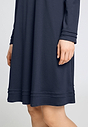 Close-up view of a women model wearing HA deep navy cotton L/SLV Nightdress 100cm
