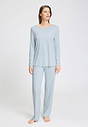 Front view of a women model wearing HA pastel sky cotton L/SLV Pajama