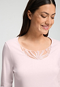 Close-up view of a women model wearing HA rose bath cotton L/SLV Nightdress 130cm