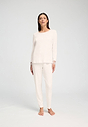 Full-body view of a women model wearing HA off white cotton L/SLV Pajama
