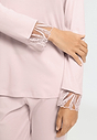 Close-up view of a women model wearing HA rose bath cotton L/SLV Pajama