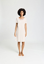 Full-body view of a women model wearing HA off white cotton S/SLV Nightdress 100cm