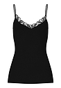 Front cutout view of HA black cotton Spaghetti Top