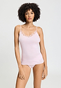 Front view of a women model wearing HA rose bath cotton Spaghetti Top