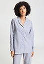 Front view of a women model wearing HA lilian stripes modal/viscose/tencel L/SLV Bigshirt