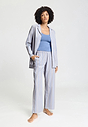 Full-body view of a women model wearing HA lilian stripes modal/viscose/tencel L/SLV Bigshirt