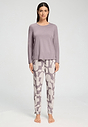 Full-body view of a women model wearing HA stormy rose modal/viscose/tencel L/SLV Shirt