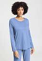Front view of a women model wearing HA bluebird modal/viscose/tencel L/SLV Shirt