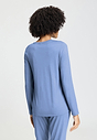 Back view of a women model wearing HA bluebird modal/viscose/tencel L/SLV Shirt