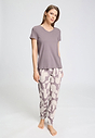 Full-body view of a women model wearing HA stormy rose modal/viscose/tencel S/SLV Shirt