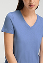 Close-up view of a women model wearing HA bluebird modal/viscose/tencel S/SLV Shirt