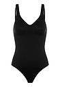 Front cutout view of HA black microfibre Soft Bra Bodysuit
