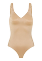 Front cutout view of HA beige microfibre Soft Bra Bodysuit