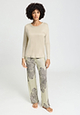 Full-body view of a women model wearing HA creamy silk modal/viscose/tencel L/SLV Shirt