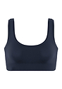 Front cutout view of HA deep navy microfibre Crop Top