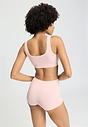 Back view of a women model wearing HA rosewater microfibre Crop Top