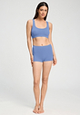 Full-body view of a women model wearing HA bluebird microfibre Crop Top