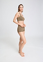 Full-body view of a women model wearing HA suede camel microfibre Panty