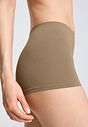 Close-up view of a women model wearing HA suede camel microfibre Panty