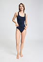 Full-body view of a women model wearing HA deep navy microfibre Tank Top