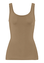 Front cutout view of HA suede camel microfibre Tank Top