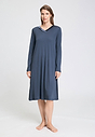 Front view of a women model wearing HA vintage indigo cotton L/SLV Nightdress 110cm