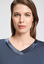 Close-up view of a women model wearing HA vintage indigo cotton L/SLV Nightdress 110cm