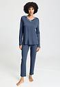 Front view of a women model wearing HA vintage indigo cotton L/SLV Pajama