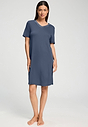 Front view of a women model wearing HA vintage indigo cotton S/SLV Nightdress 100cm